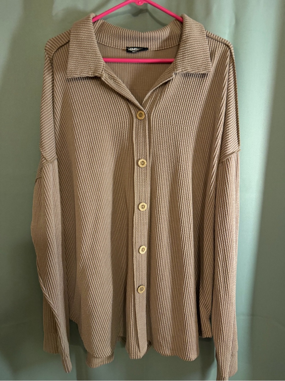 HEIMISH USA Beige Ribbed Button-Down Casual Shirt